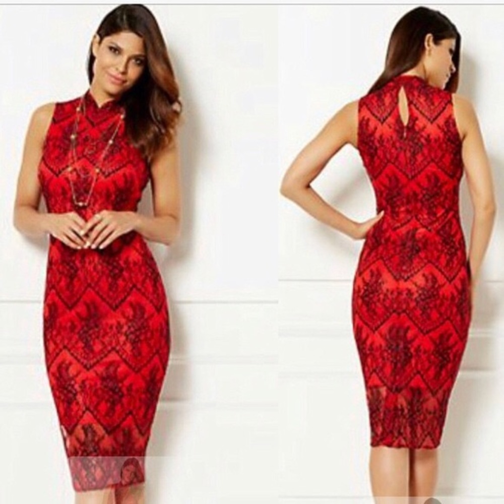 Eva Mendes red sheath dress